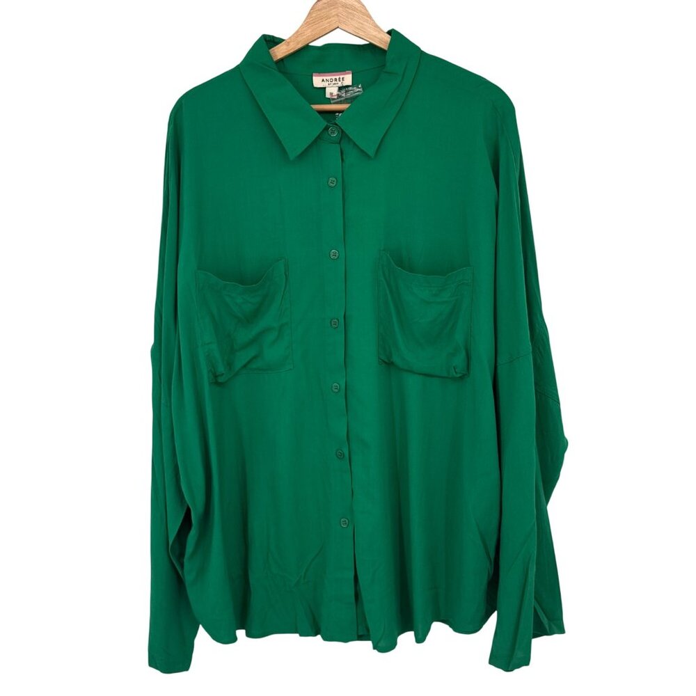 Andrée By Unit Womens Button-Up Shirt  Dual Front Pockets Green Size 1X plus new